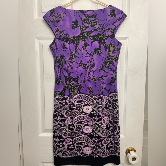 Purple and black paisley/ floral/ lace printed Dress - Picture 2 of 7